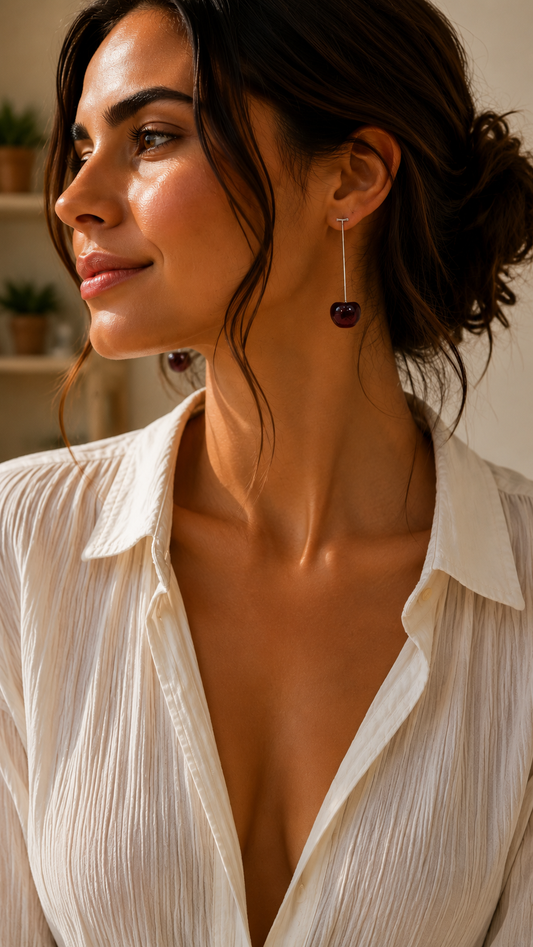 Red Cherry Silver Earrings